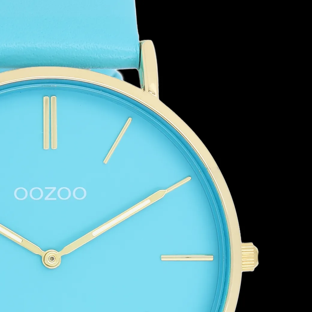 Goudkleurige OOZOO horloge met felblauwe leren band - C20323