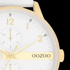 Goudkleurige OOZOO horloge met witte leren band - C11305