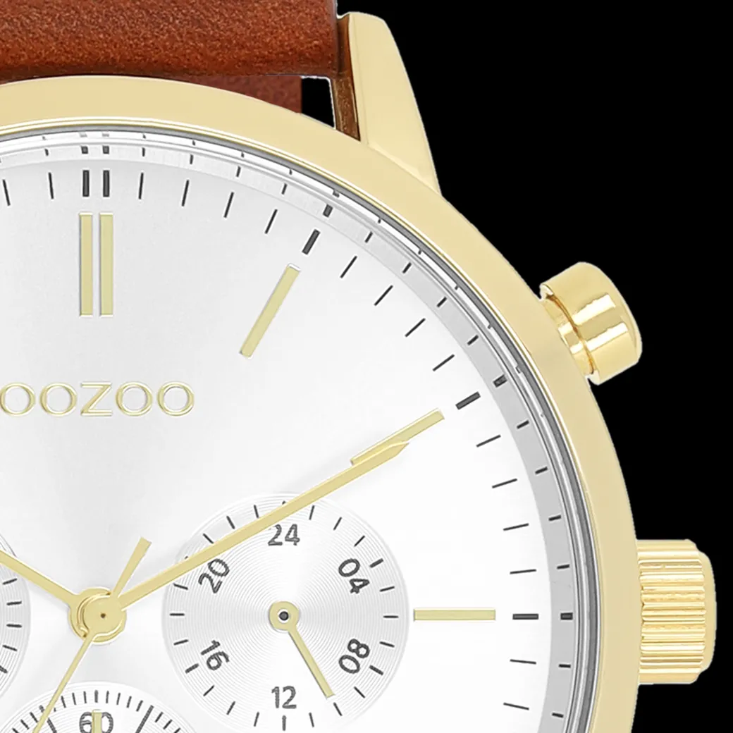 Goudkleurige OOZOO horloge met bruine leren band - C11201