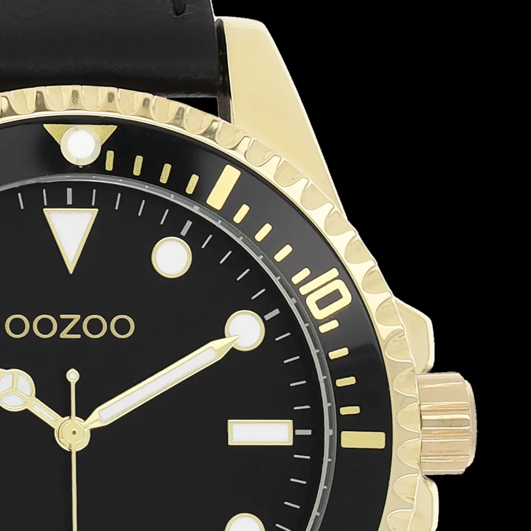 Goudkleurige OOZOO horloge met zwarte leren band - C11115