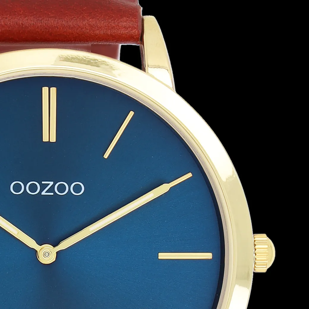 Goudkleurige OOZOO horloge met bruine leren band - C20388
