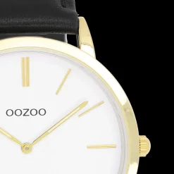 Goudkleurige OOZOO horloge met zwarte leren band - C20386