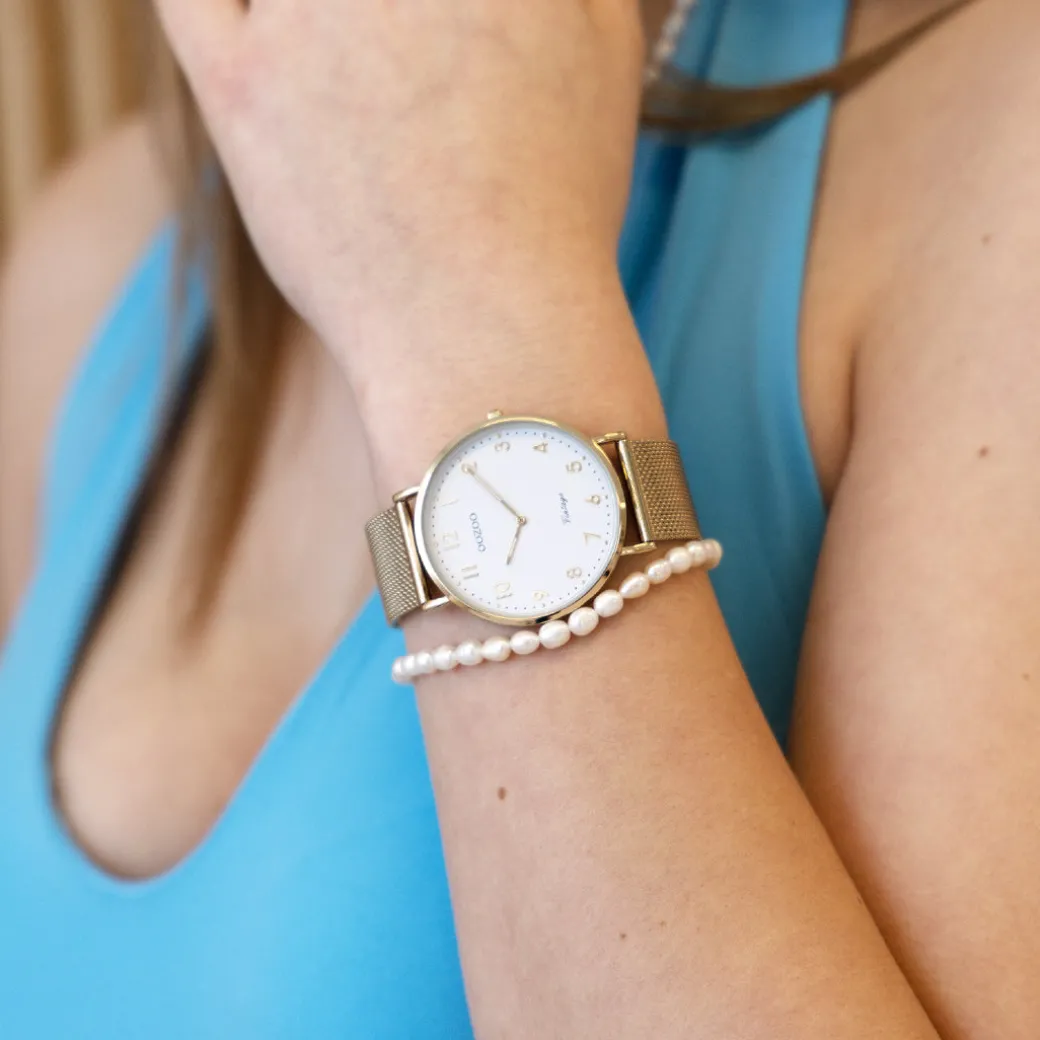 Goudkleurige OOZOO horloge met metalen mesh armband - C20342