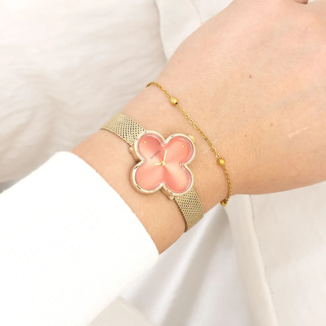 Goudkleurige OOZOO horloge met metalen mesh armband metalen mesh armband - C11529