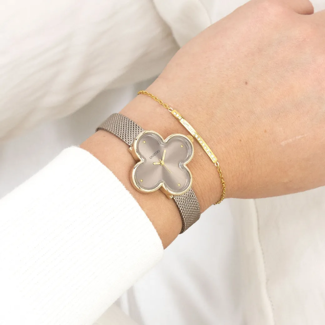 Goudkleurige OOZOO horloge met metalen mesh armband metalen mesh armband - C11528