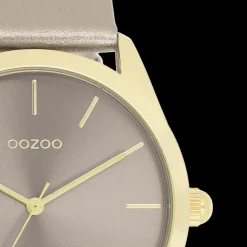 Goudkleurige OOZOO horloge met taupe leren band - C11333