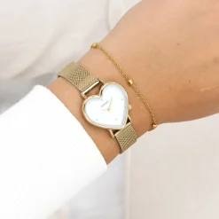 Goudkleurige OOZOO horloge met metalen mesh armband - C11415