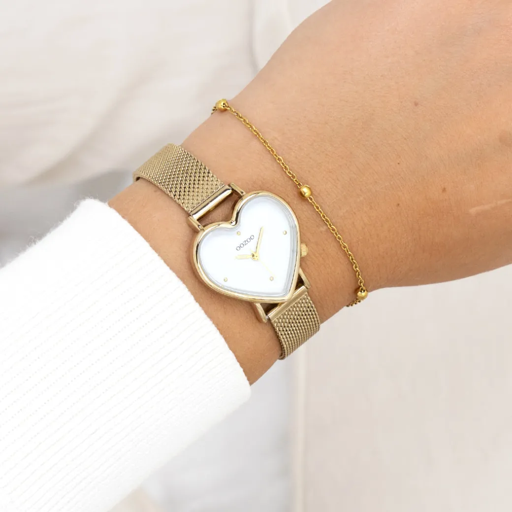 Goudkleurige OOZOO horloge met metalen mesh armband - C11415