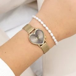 Goudkleurige OOZOO horloge met metalen mesh armband - C11416