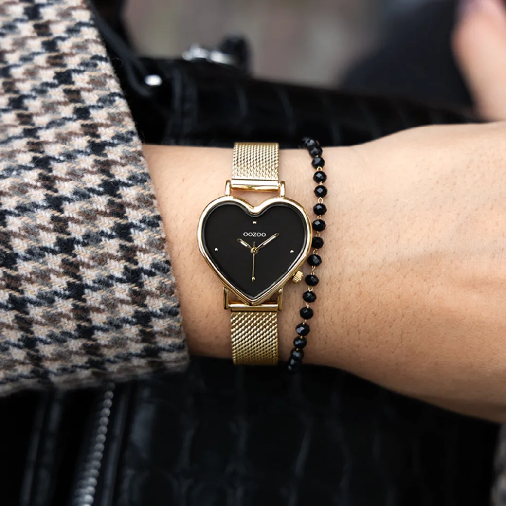 Goudkleurige OOZOO horloge met metalen mesh armband - C11417