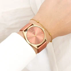 Goudkleurige OOZOO horloge met baksteen rode leren band - C11334
