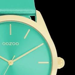 Goudkleurige OOZOO horloge met aqua groene leren band - C11339