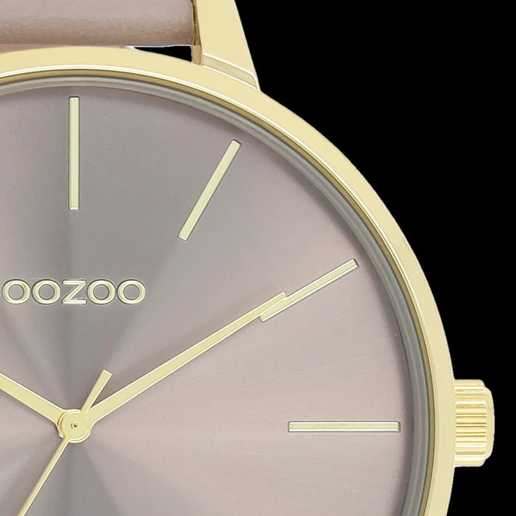 Goudkleurige OOZOO horloge met taupe leren band - C11256