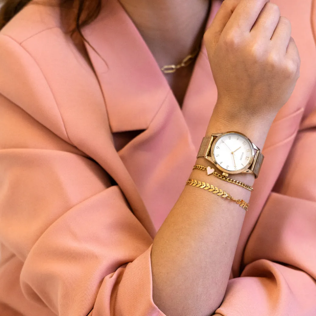 Goudkleurige OOZOO horloge met metalen mesh armband - C11322