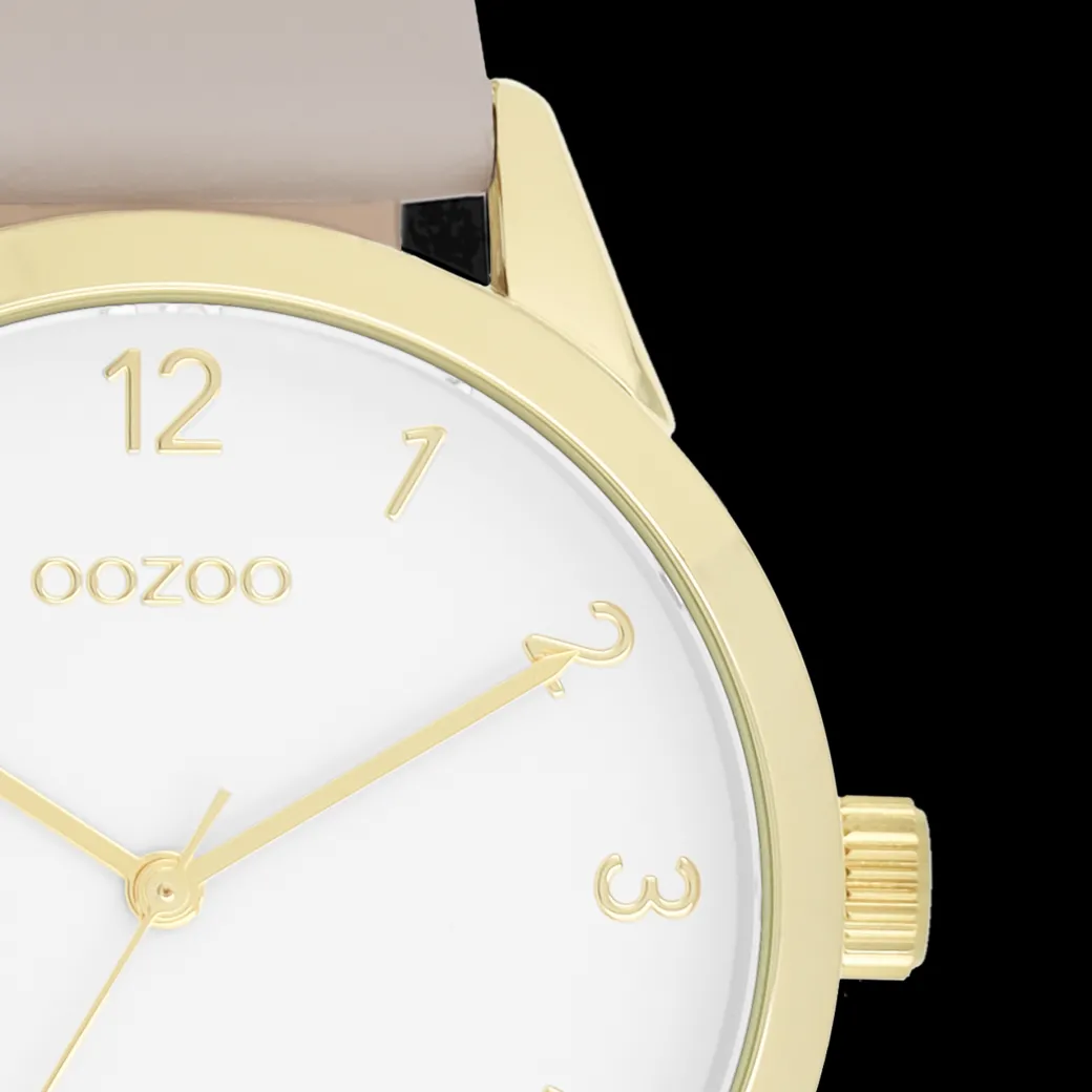 Goudkleurige OOZOO horloge met taupe leren band - C11327