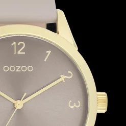 Goudkleurige OOZOO horloge met taupe leren band - C11328