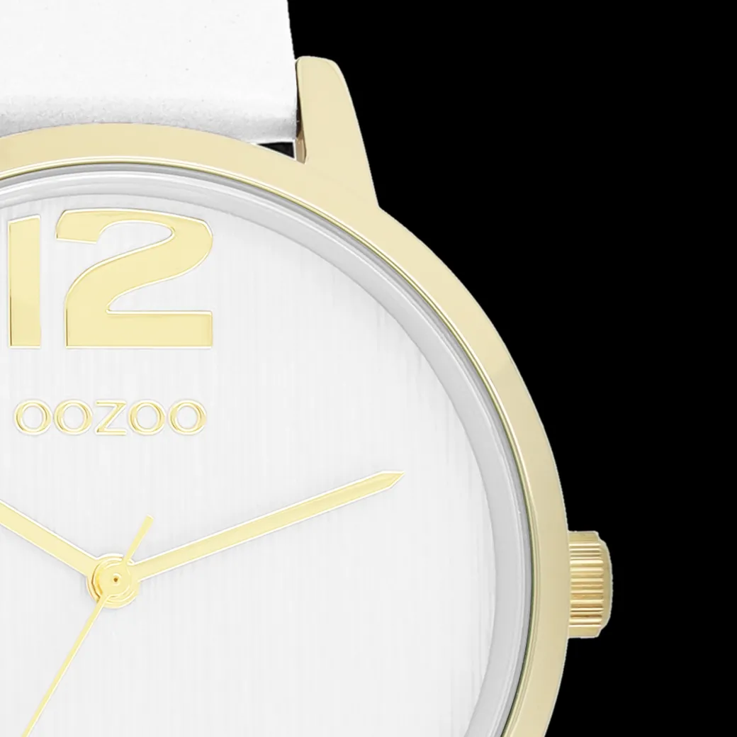 Goudkleurige OOZOO horloge met witte leren band - C11340