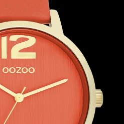 Goudkleurige OOZOO horloge met warm oranje leren band - C11341