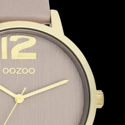 Goudkleurige OOZOO horloge met taupe leren band - C11342
