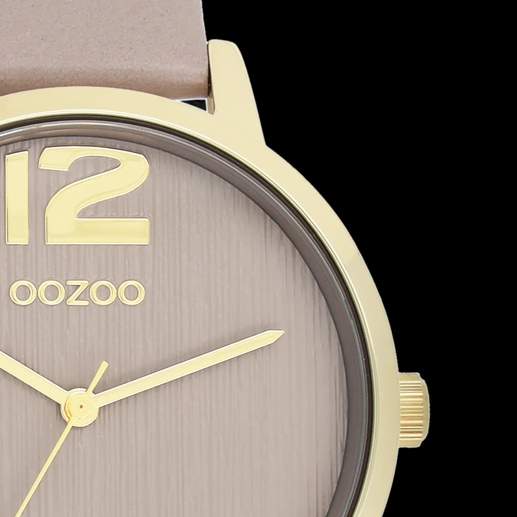 Goudkleurige OOZOO horloge met taupe leren band - C11342