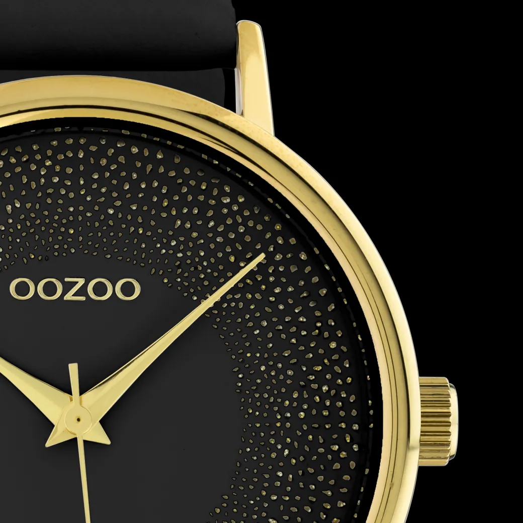 Goudkleurige OOZOO horloge met zwarte leren band - C10837