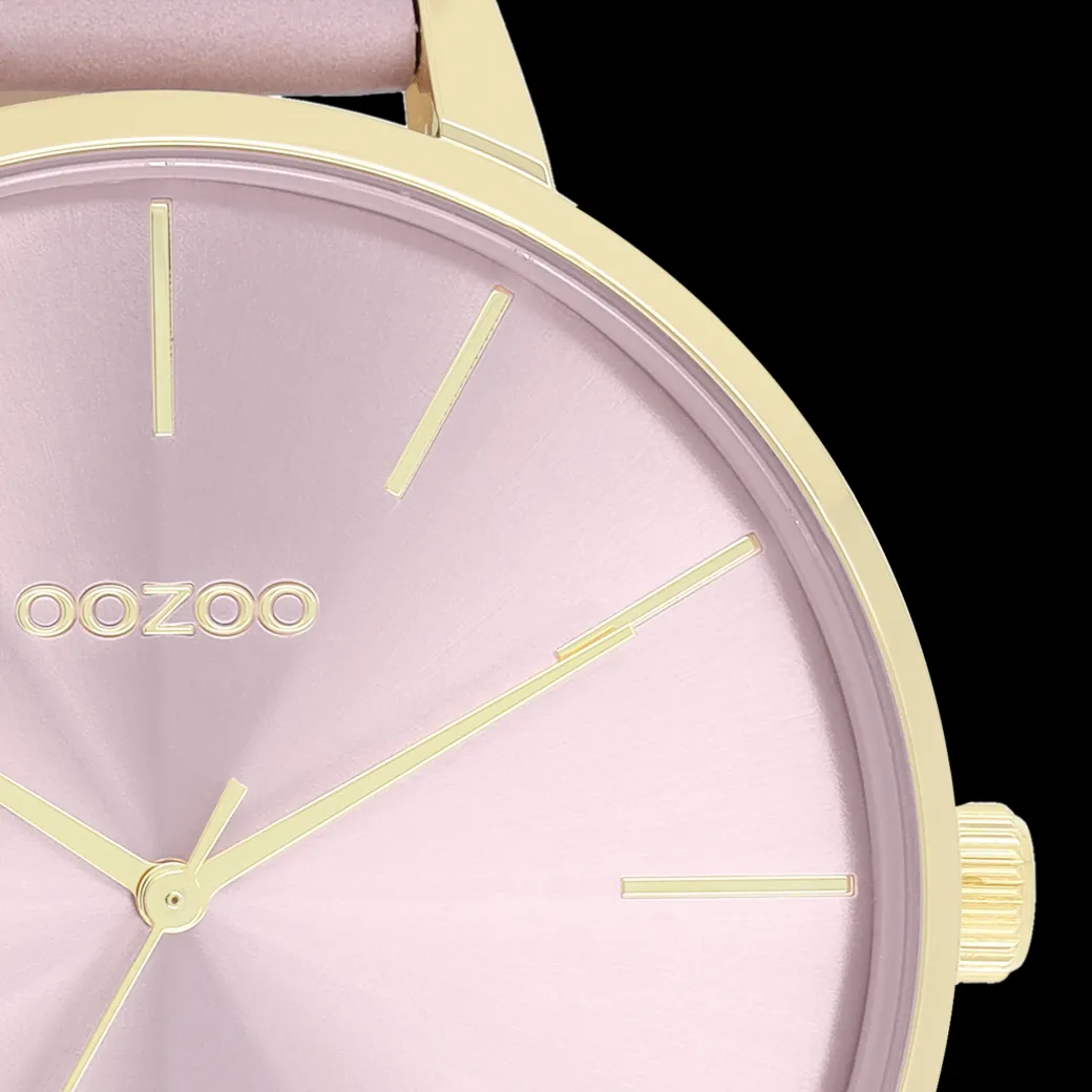 Goudkleurige OOZOO horloge met lila leren band - C11348