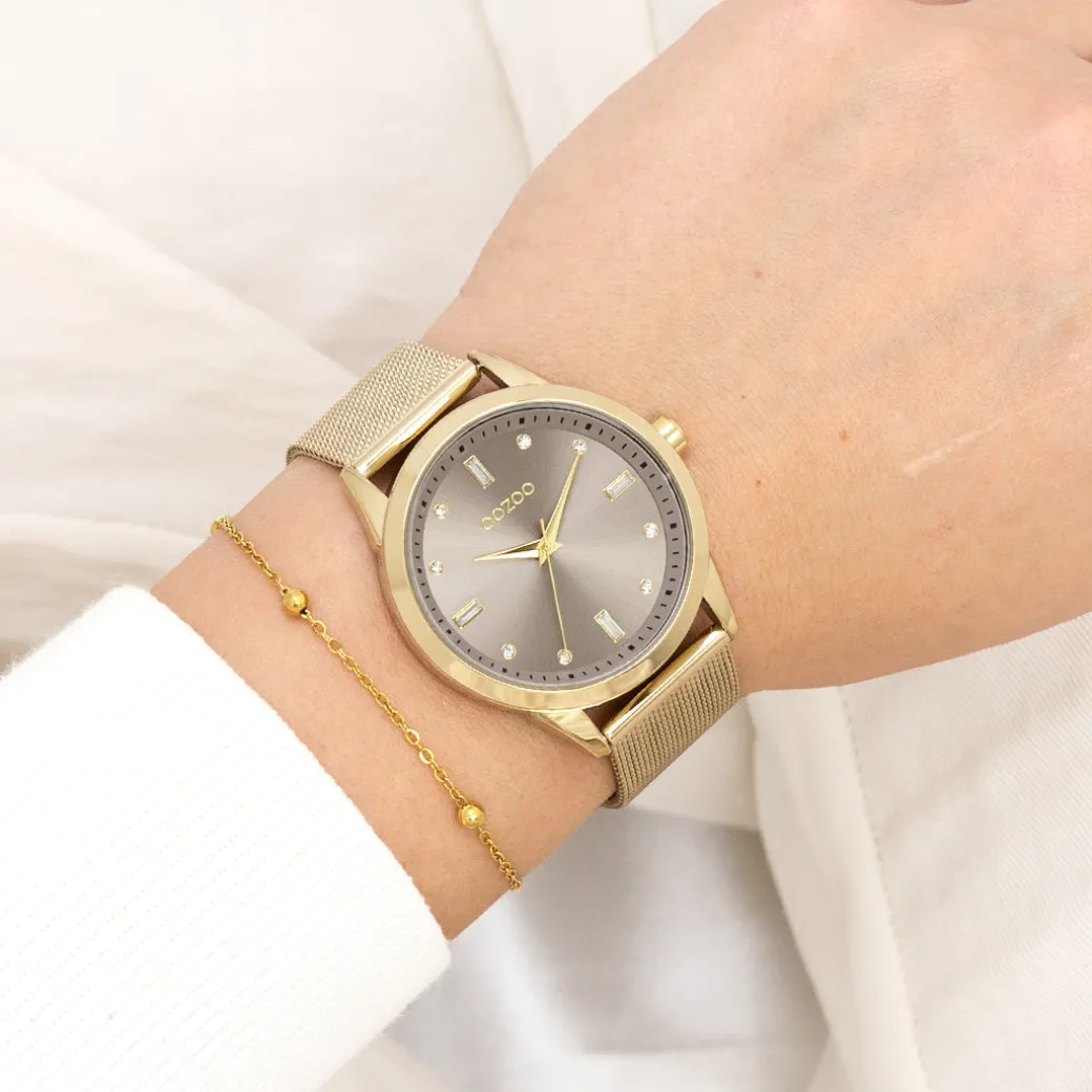 Goudkleurige OOZOO horloge met metalen mesh armband - C11357