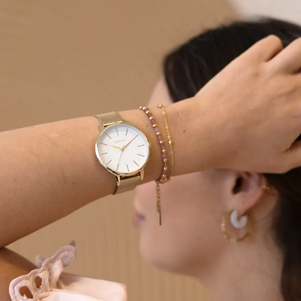 Goudkleurige OOZOO horloge met metalen mesh armband - C11363