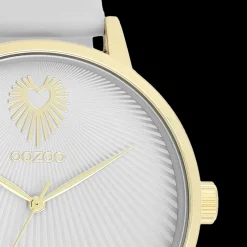 Goudkleurige OOZOO horloge met licht grijze leren band - C11240