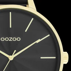 Goudkleurige OOZOO horloge met zwarte leren band - C11259