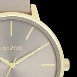 Goudkleurige OOZOO horloge met taupe leren band - C11291
