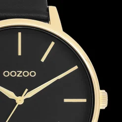 Goudkleurige OOZOO horloge met zwarte leren band - C11294