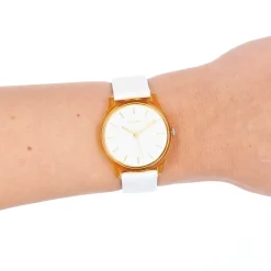 Goudkleurige OOZOO horloge met witte leren band - C11136