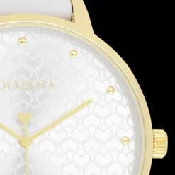 Goudkleurige OOZOO horloge met witte leren band - C11158