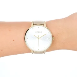 Goudkleurige OOZOO horloge met taupe leren band - C11037