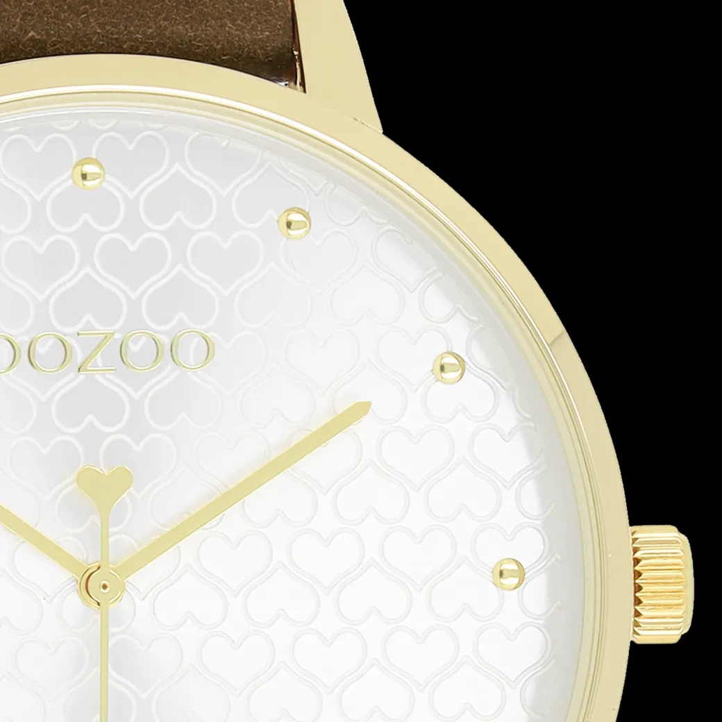Goudkleurige OOZOO horloge met bruine leren band - C11038