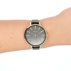 Goudkleurige OOZOO horloge met zwarte leren band - C11034
