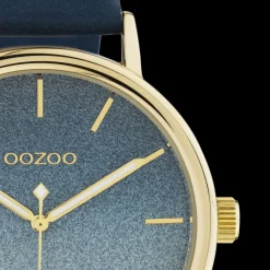 Goudkleurige OOZOO horloge met blauwe leren band - C10938