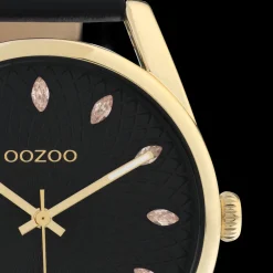 Goudkleurige OOZOO horloge met zwarte leren band - C10842