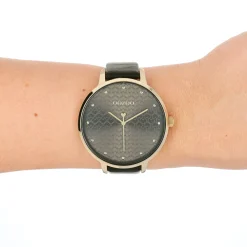 Goudkleurige OOZOO horloge met zwarte leren band - C11039