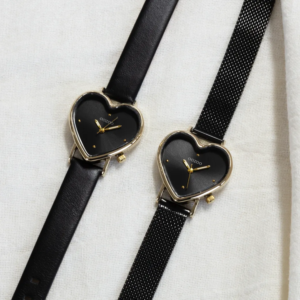 Goudkleurige OOZOO horloge met zwarte leren band - C11452