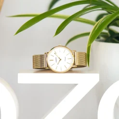Goudkleurige OOZOO horloge met metalen mesh armband - C9911