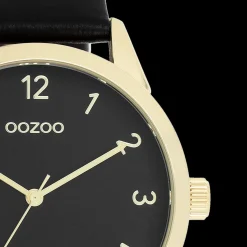 Goudkleurige OOZOO horloge met zwarte leren band - C11329