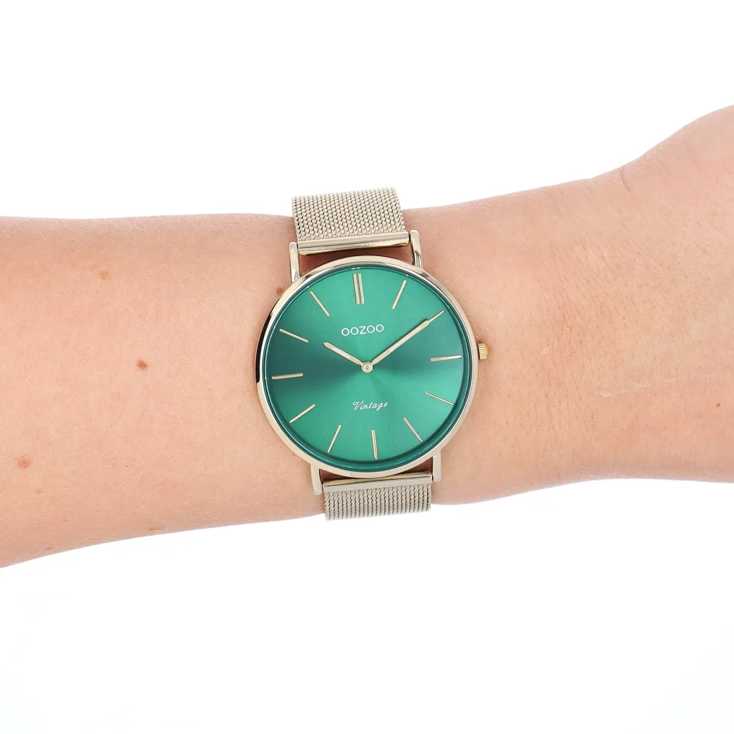 Goudkleurige OOZOO horloge met metalen mesh armband - C20294
