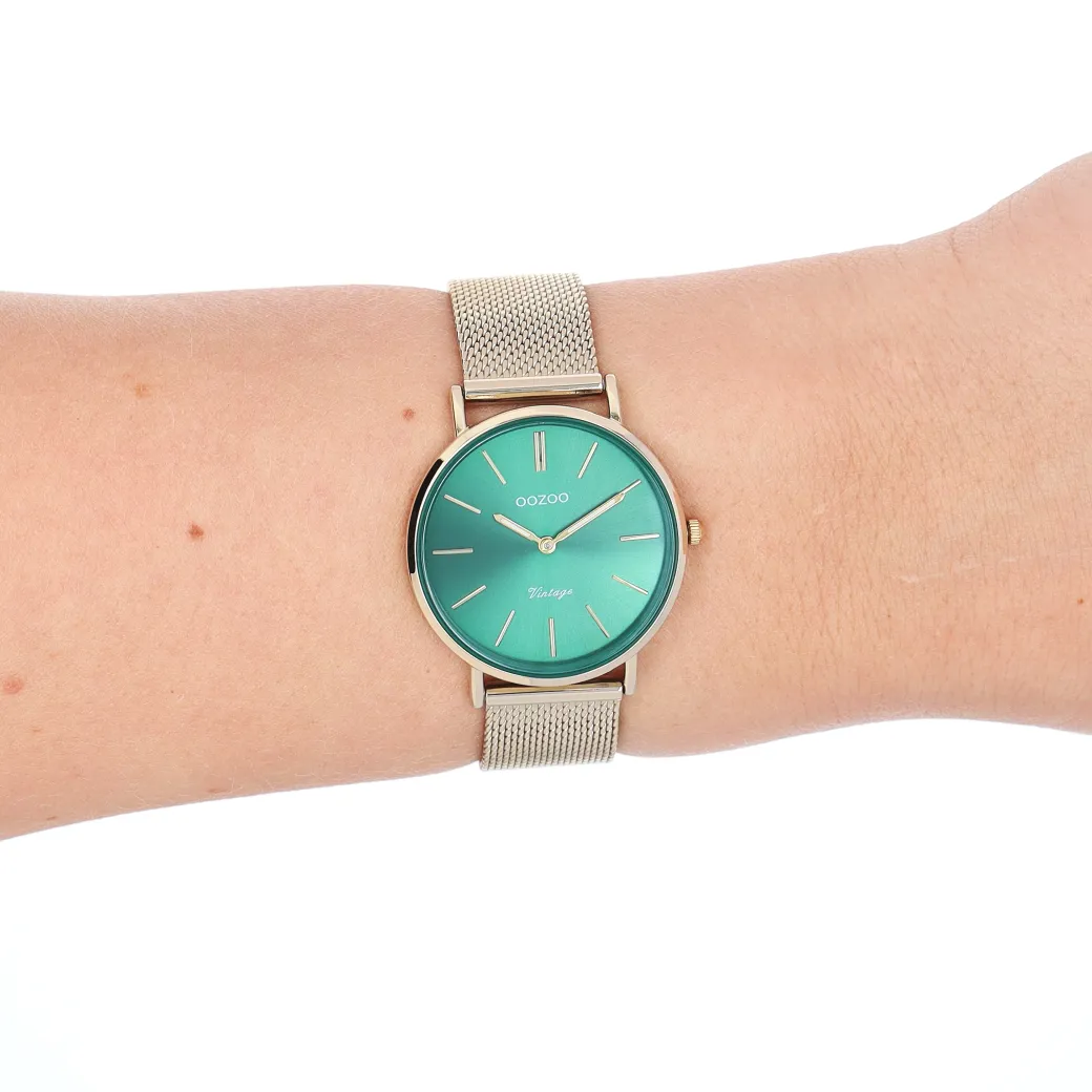 Goudkleurige OOZOO horloge met metalen mesh armband - C20296