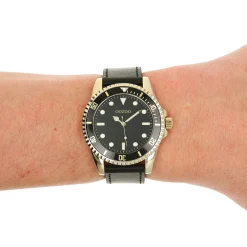 Goudkleurige OOZOO horloge met zwarte leren band - C11115