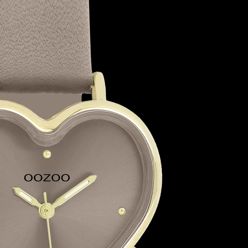 Goudkleurige OOZOO horloge met taupe leren band - C11451