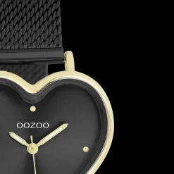 Goudkleurige OOZOO horloge met zwarte metalen mesh armband - C11447