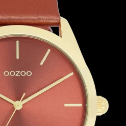 Goudkleurige OOZOO horloge met rode leren band - C11335