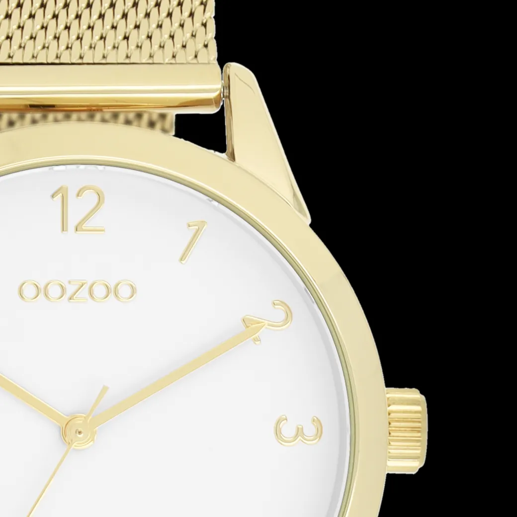 Goudkleurige OOZOO horloge met metalen mesh armband - C11322